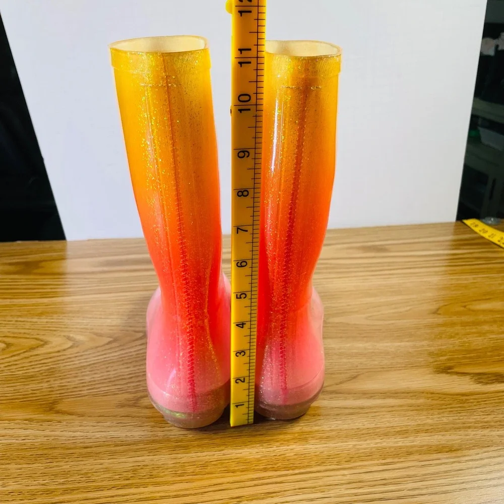 Kids Ombre Glitter Rain Boots Pink Orange Rainbow‎ Size 3 Tall Waterproof Play